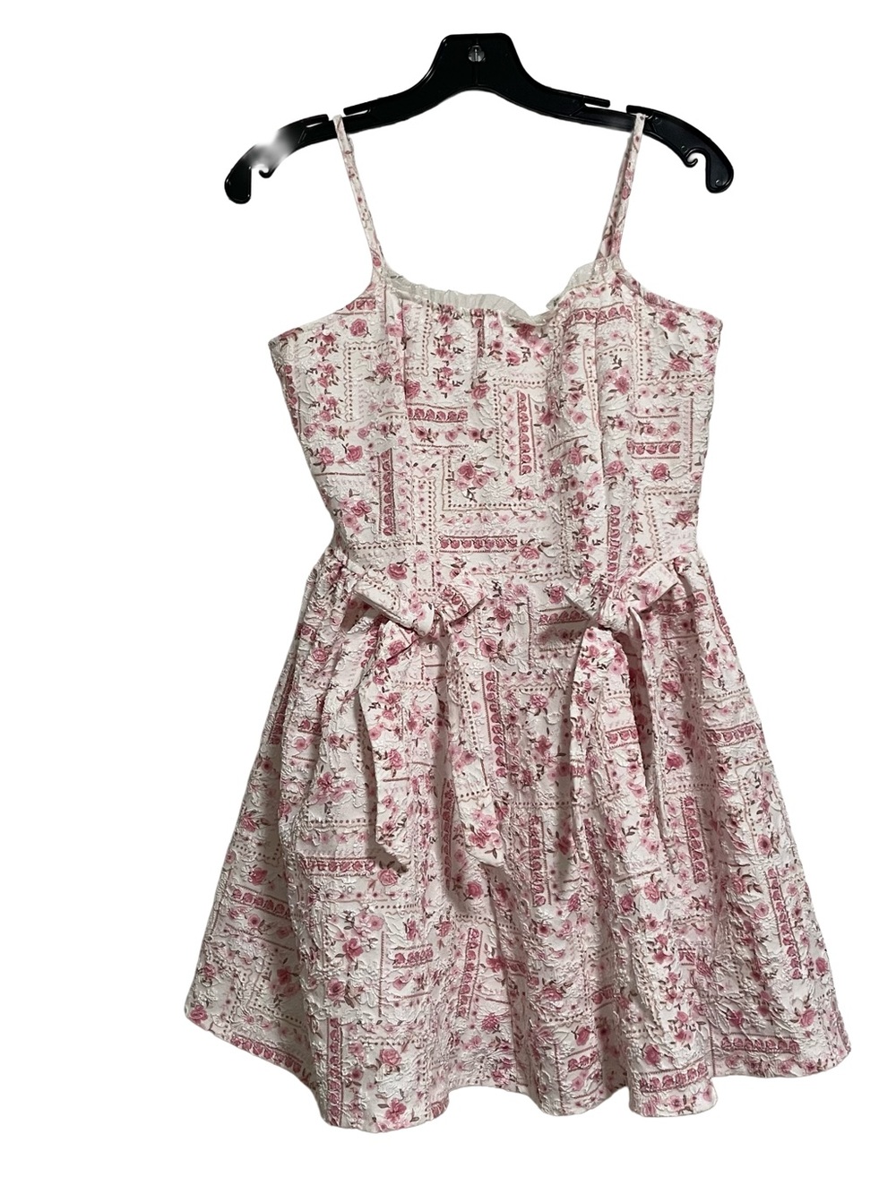 Floral Pink & White Mini Dress with Bows